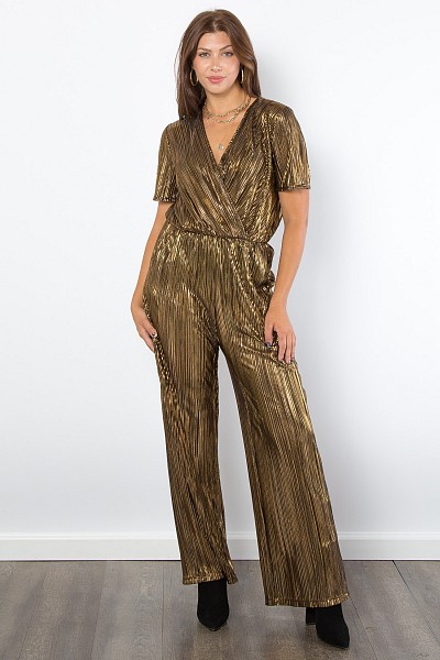 PD5902 PLEATED FOIL JUMPSUIT